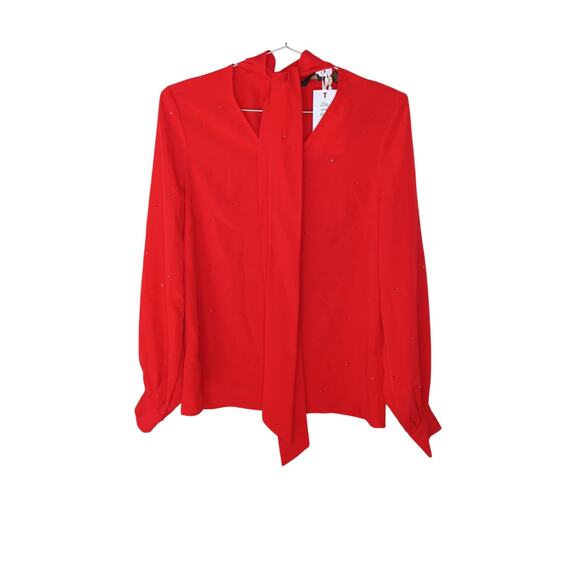 New Ted Baker Red Sparkle Rhinestone Holiday Blouse Size 0 (US XS) $225 - Picture 2 of 16